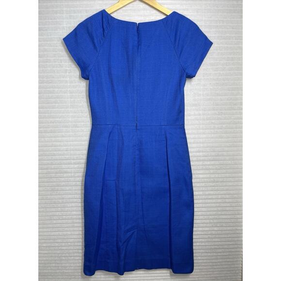 J Crew Basketweave Dress Size 2 Bright Grotto Blue Textured Pencil Career Office - Picture 2 of 8
